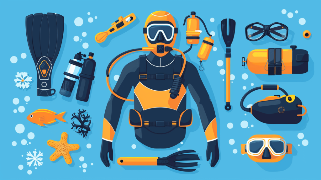 Complete Scuba Diving Certification Process: A Step-by-Step Guide 44 An image showing a beginner diver with mask, fins, regulator, and BCD.