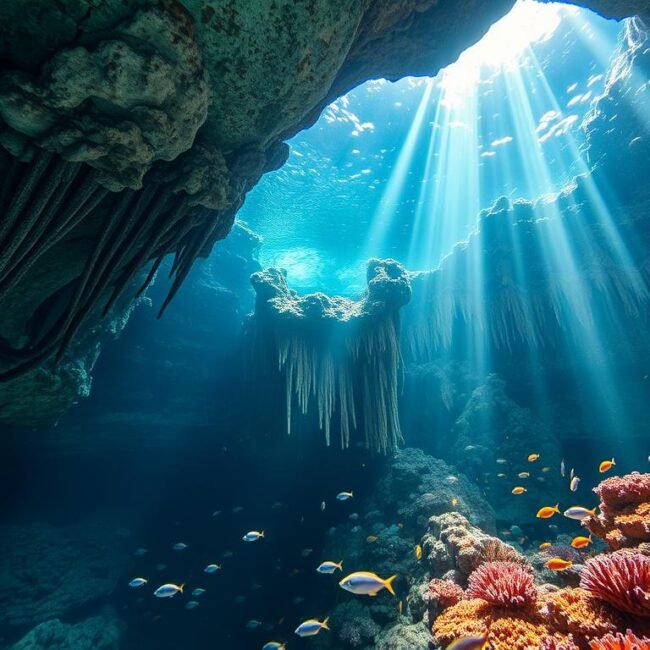 scuba diving in a cave